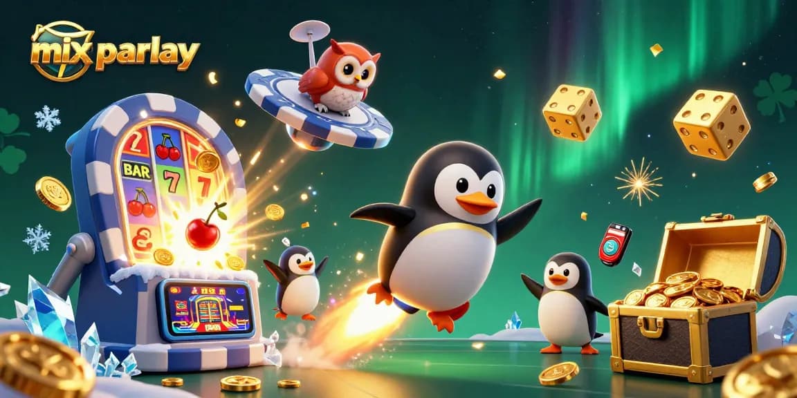 Experience the excitement of mix parlay betting with a vibrant 3D casino scene filled with winning elements.