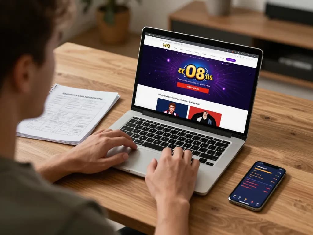 Engaging online gambling experience with O8 casino on laptop screen and strategy notes