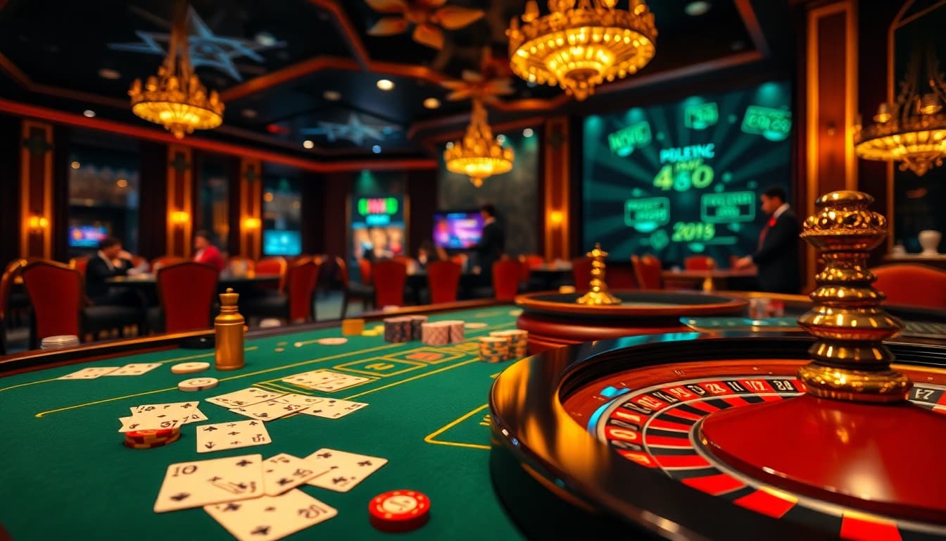 Engage in a thrilling gaming experience at pahala4d with a luxurious casino table, cards, and chips.