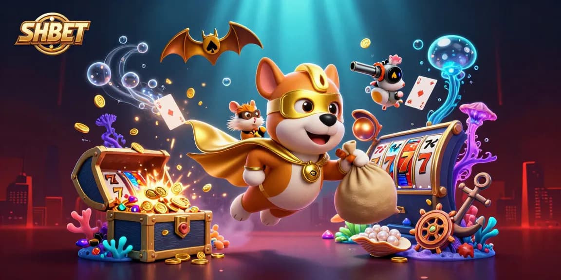 Join SHBET’s thrilling casino adventure with cartoon hero dog and sidekick in action!