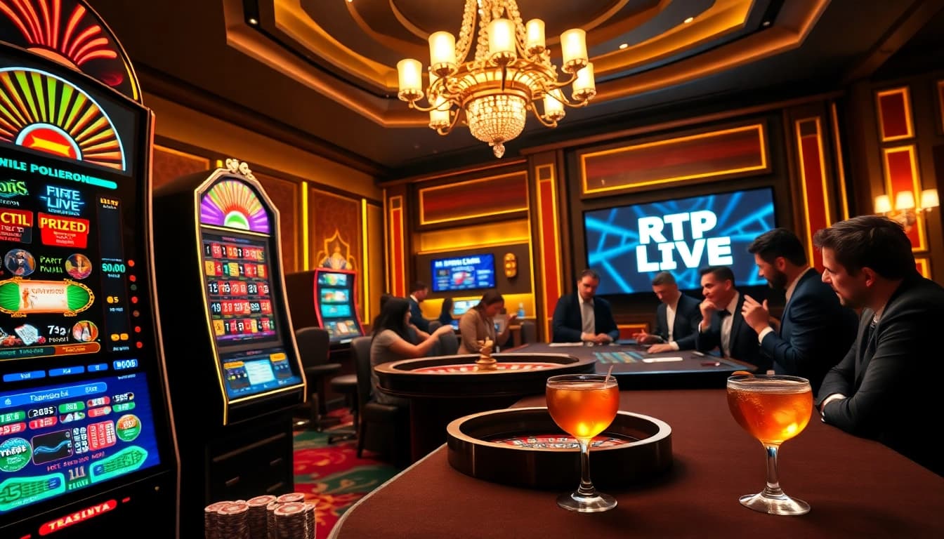 Experience the thrill of RTP Live at a luxurious casino slot machine and roulette wheel.