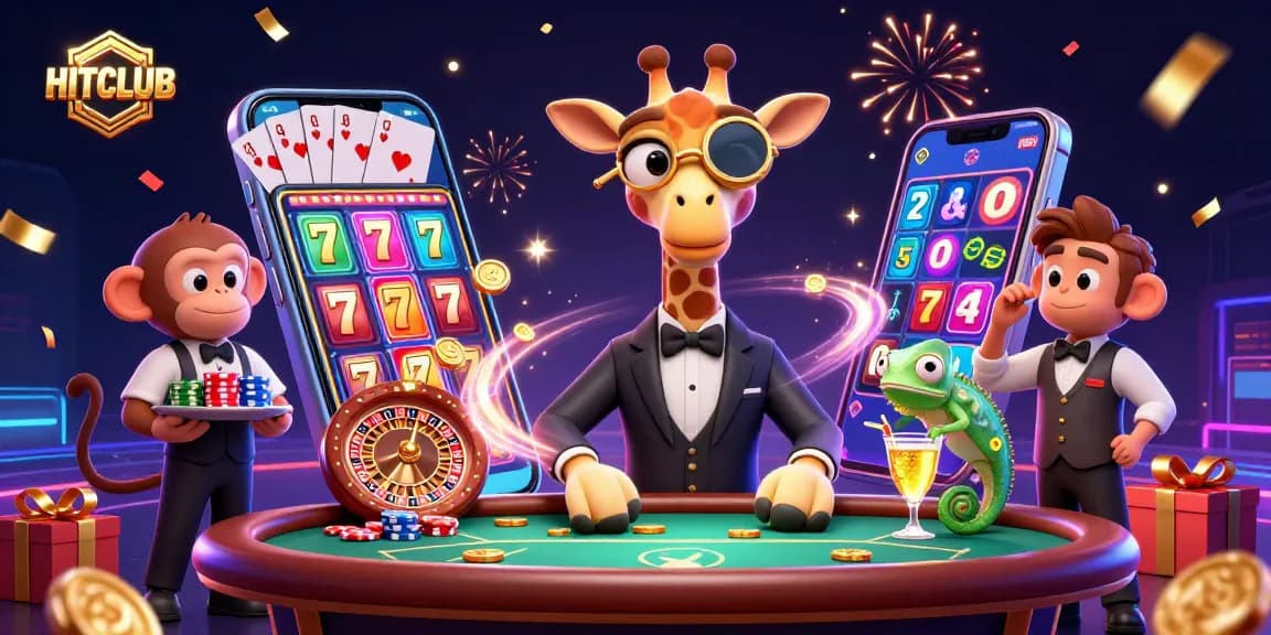 Engage in thrilling gameplay at HITCLUB with vibrant casino elements and energetic characters.