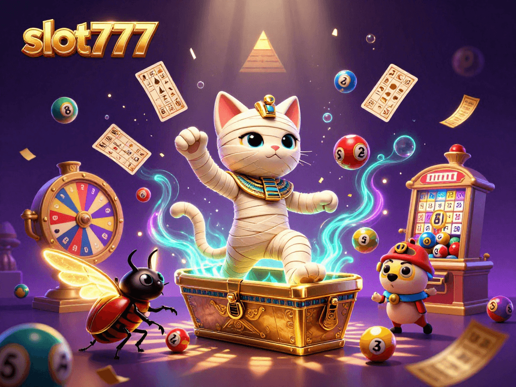 Engage with slot777's winning strategies amidst vibrant casino action featuring Egyptian motifs and dynamic game elements.