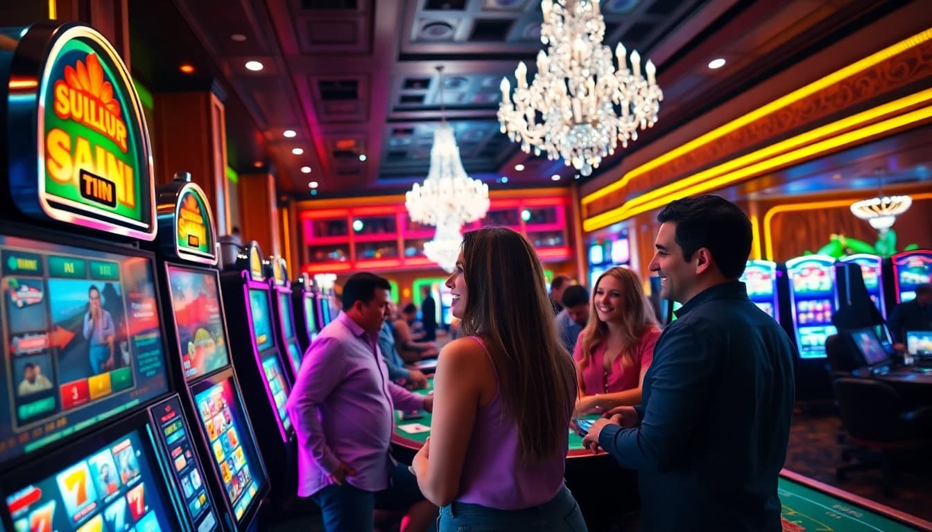Experience the thrill of AT99娛樂城 with friends in a lively casino atmosphere.