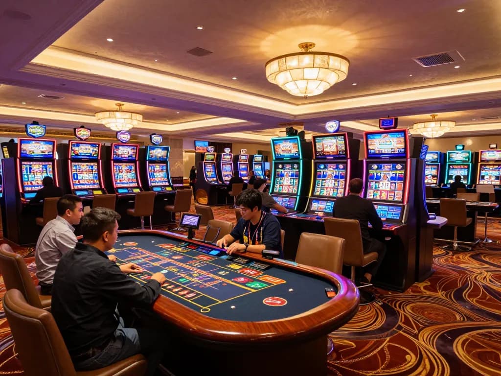 Players enjoying dynamic gambling action at LLWIN casino, showcasing vibrant games and engaging atmosphere