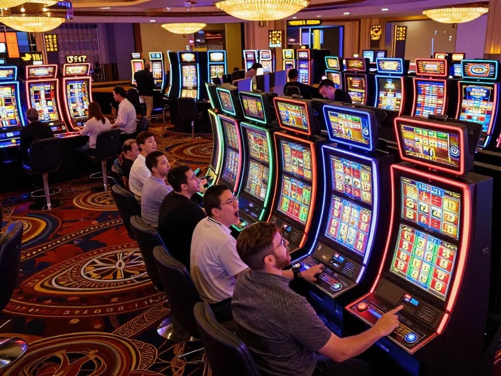 Players enjoying the thrill of slots gameplay at taixiusunwin.art, colorful machines creating excitement