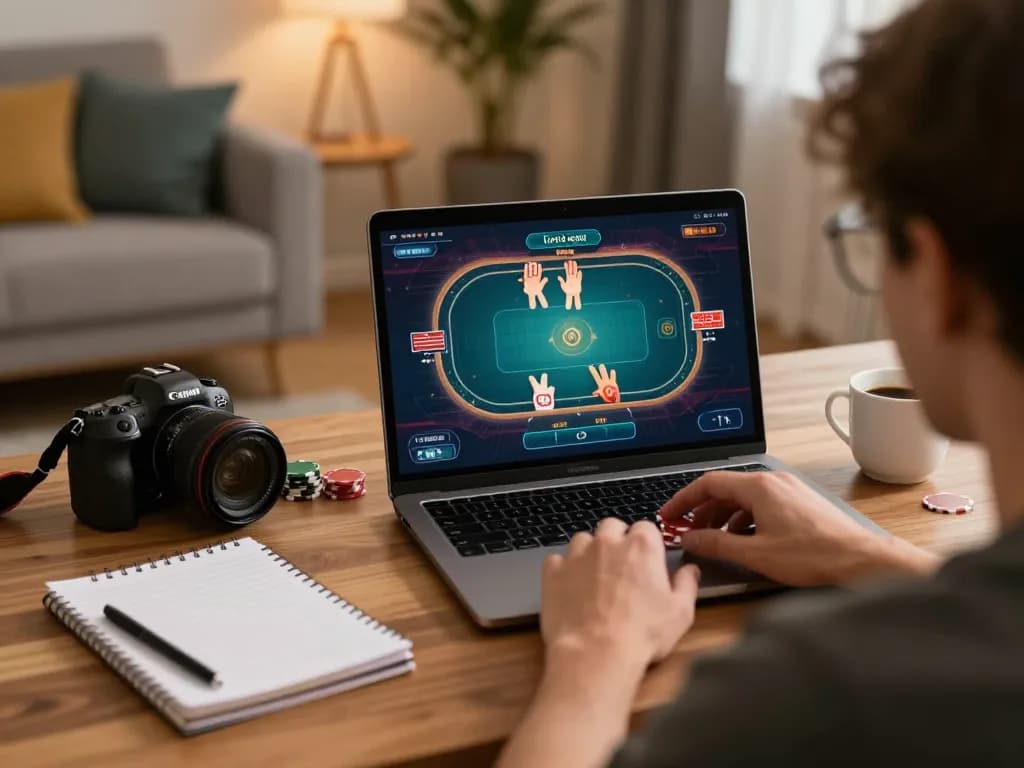 Engagement in online poker game via https://www.bdtk66.one/ at home, capturing strategy and lifestyle.