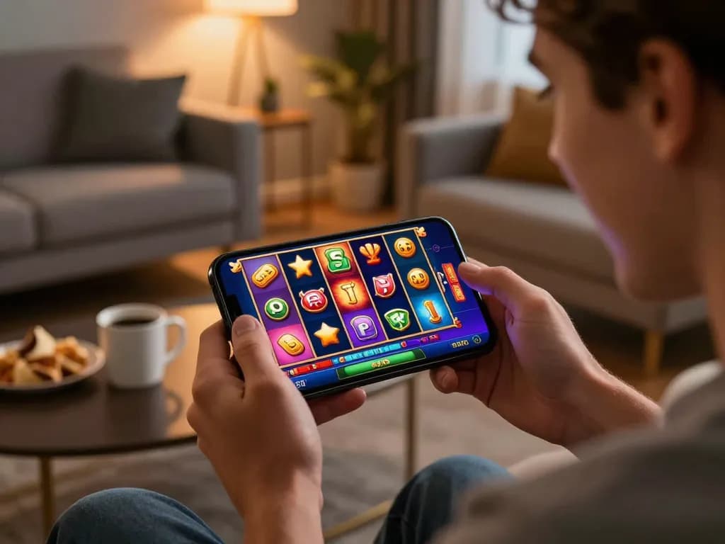 Play thrilling online slots at 789P on a smartphone, showcasing vibrant graphics and an engaging atmosphere.