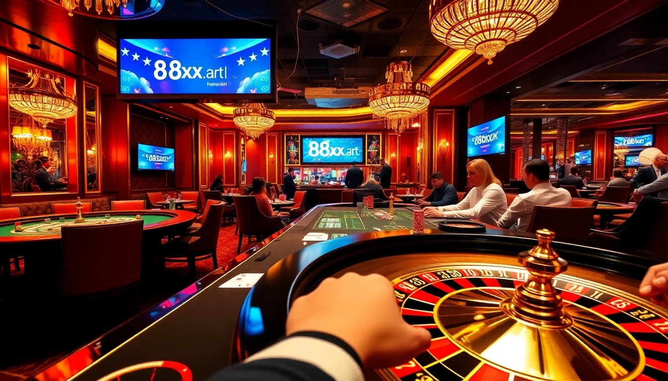 Experience thrilling gameplay at http://88xx.art/ casino with a dealer and vibrant gaming atmosphere.