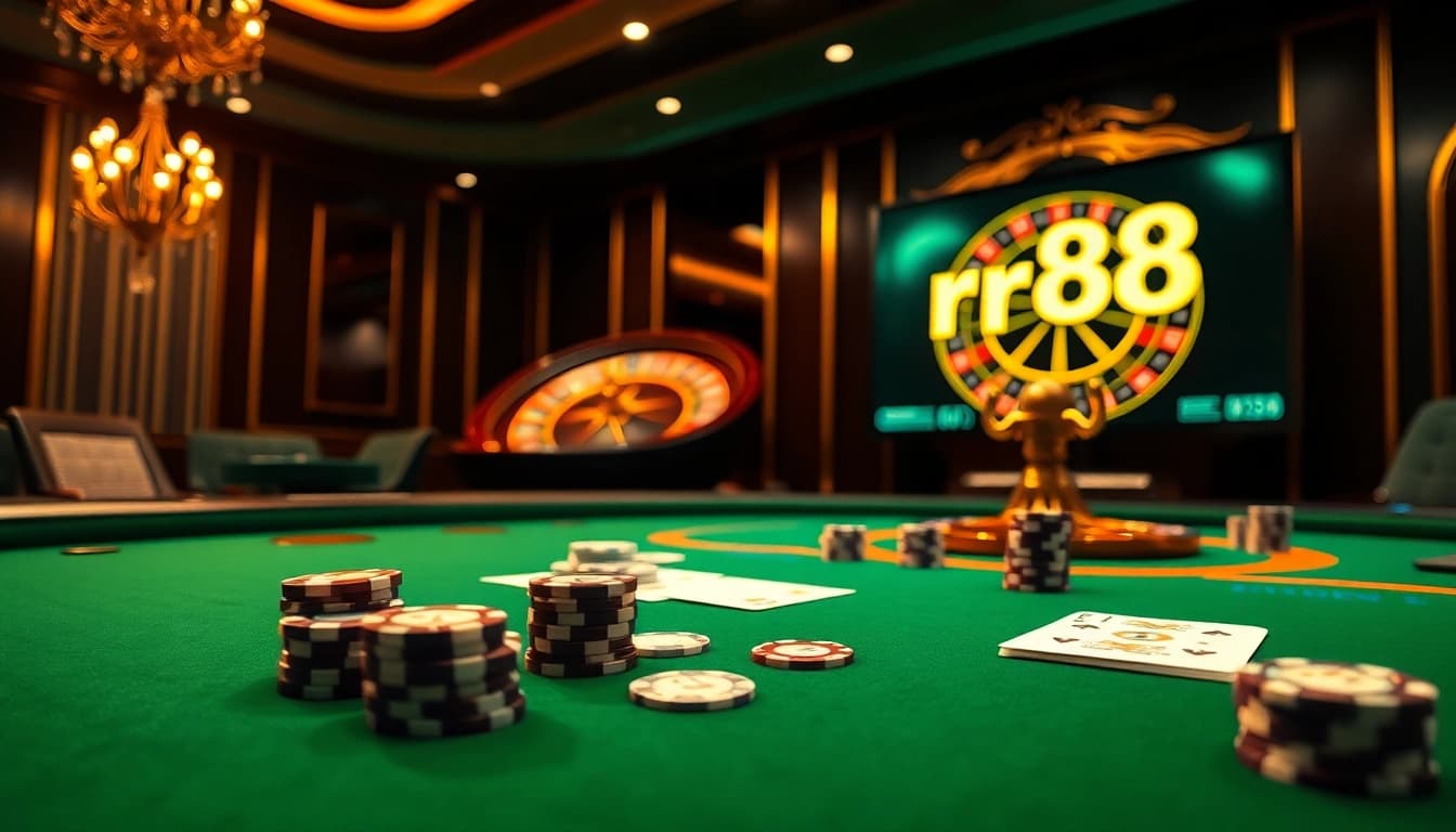 Experience the excitement of rr88 link as players engage with luxurious gaming elements in a vibrant casino atmosphere.