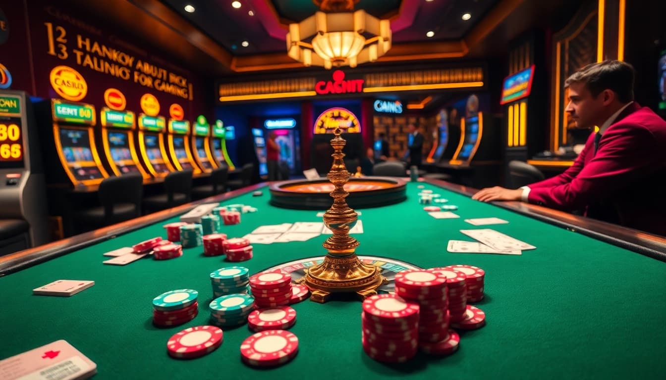 Experience the thrill of high-stakes gambling with a vibrant casino scene at https://new88.pet/ showcasing poker and roulette.