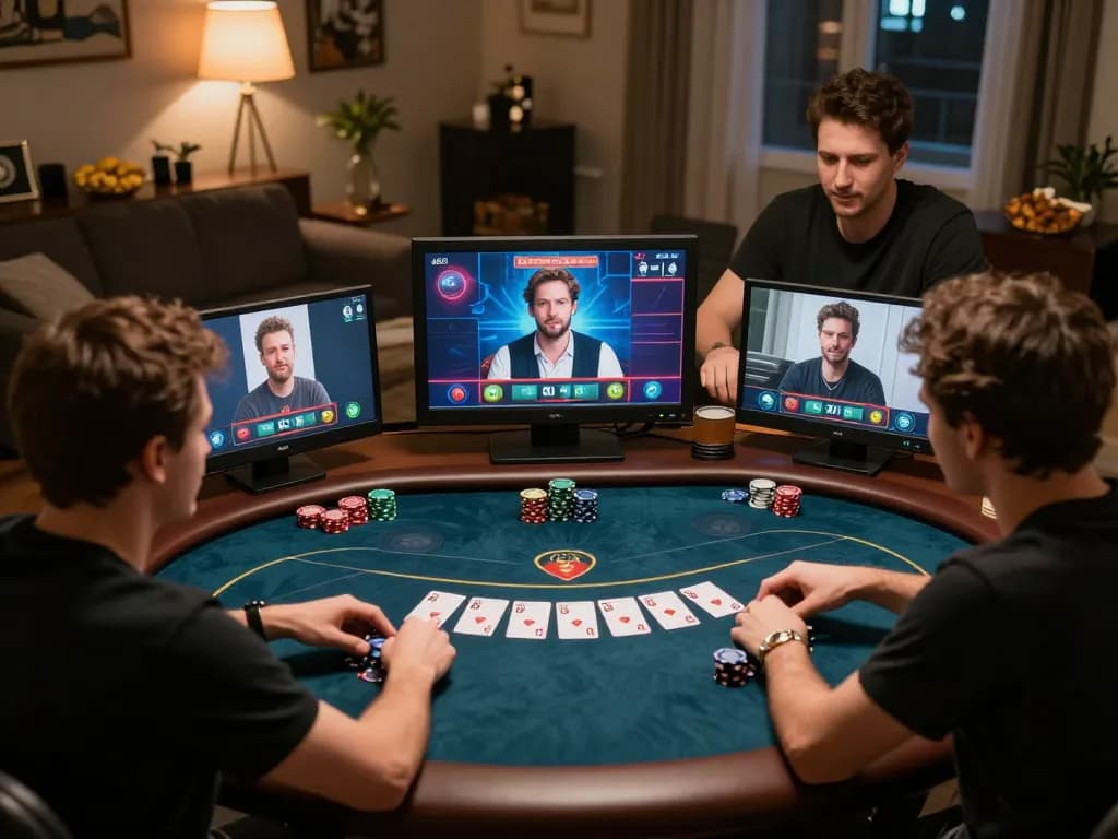 Players engaged in an online poker game at 78win, showcasing strategic card play and interactive gaming environment