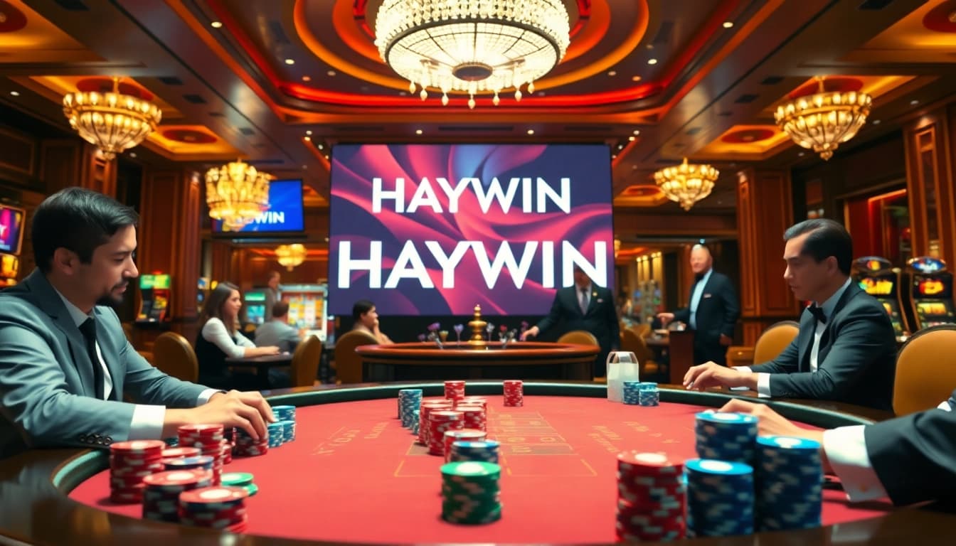 Experience thrilling excitement at a HAYWIN casino table with vibrant poker chips and roulette.