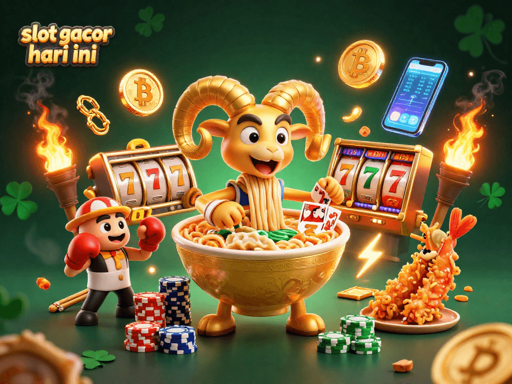 Experience excitement at slot gacor hari ini as vibrant characters engage in thrilling gambling with glowing crypto coins and jackpot symbols.