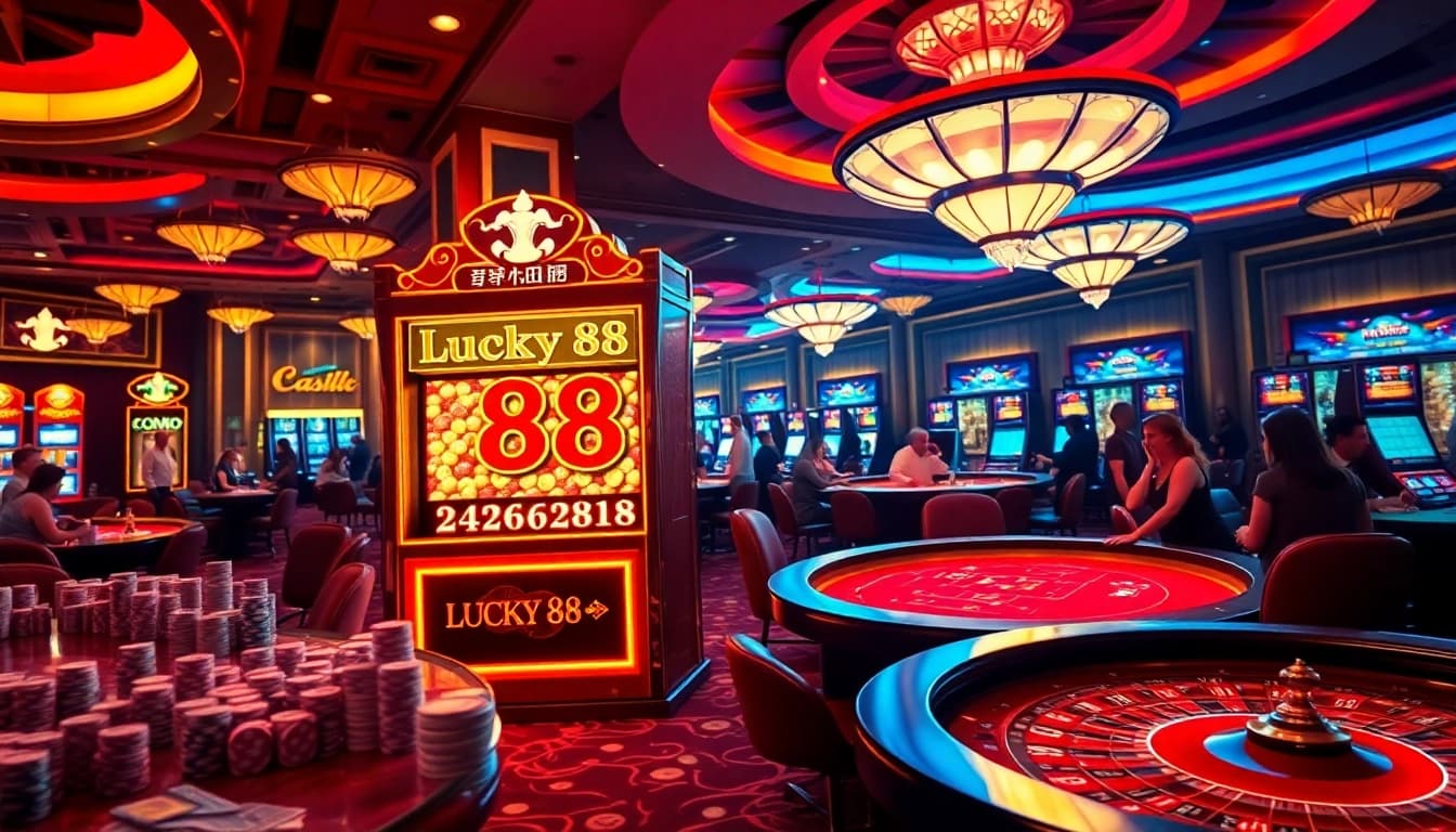 Experience the thrill of the lucky88 slot machine amidst a lively casino atmosphere.