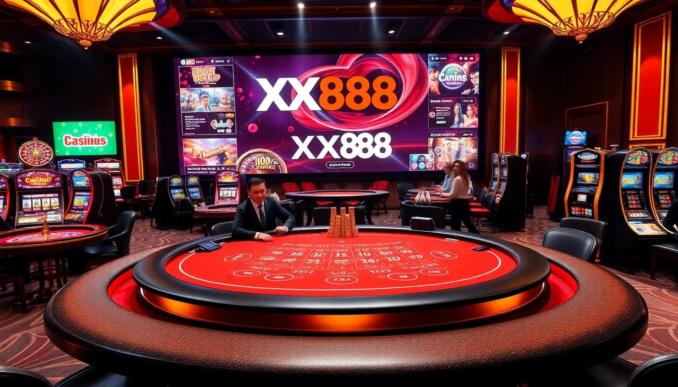 Players enjoying the excitement of nhà cái xx88 at a vibrant casino table with professional dealers.