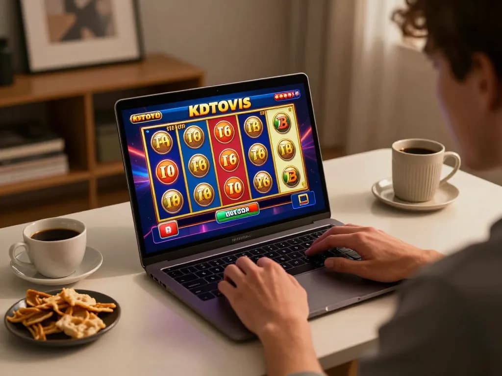 KDTOTO player celebrating a win while enjoying the online Toto Slot experience at home.