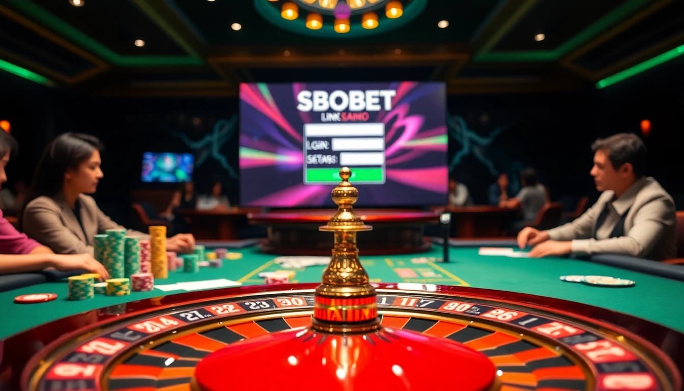 Engage with the sbobet link login interface in an upscale casino setting, enhancing the gambling experience.