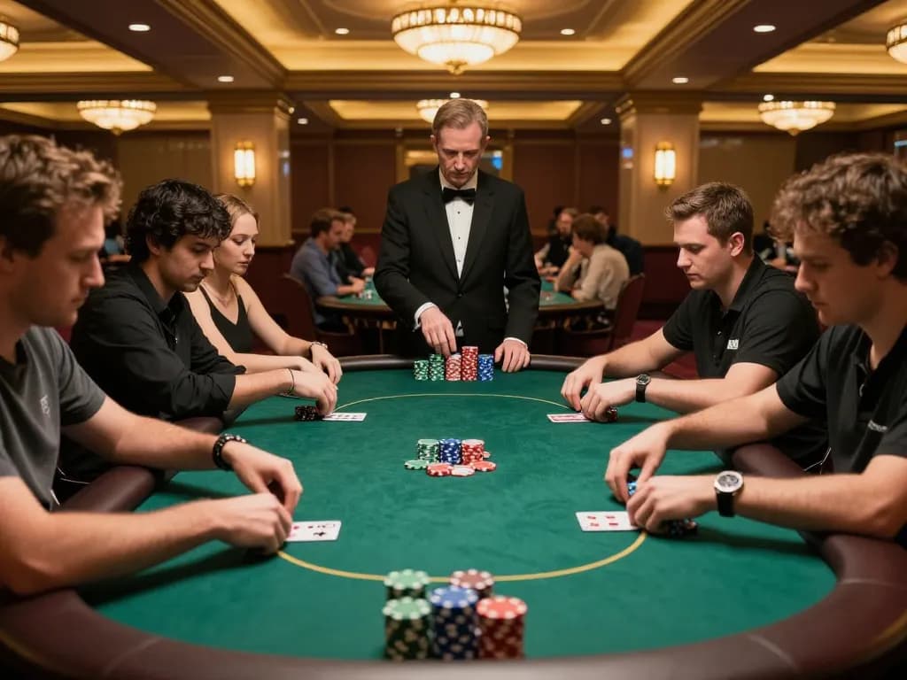 pemain master88 merencanakan strategi selama permainan poker berisiko tinggi yang intens di kasino mewah