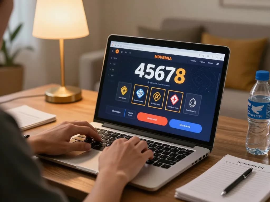 Engaging with the 45678 app for online gaming, showcasing a cozy home environment.