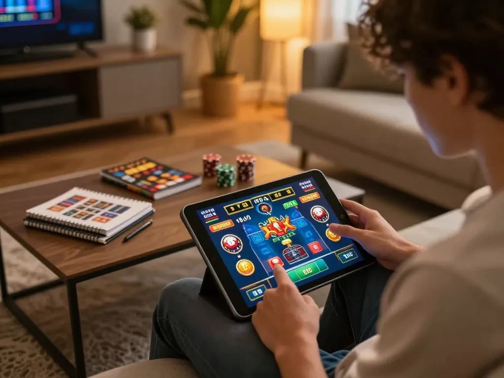 Engage with engholmnds for exciting online gambling gameplay on tablets in cozy home setting.