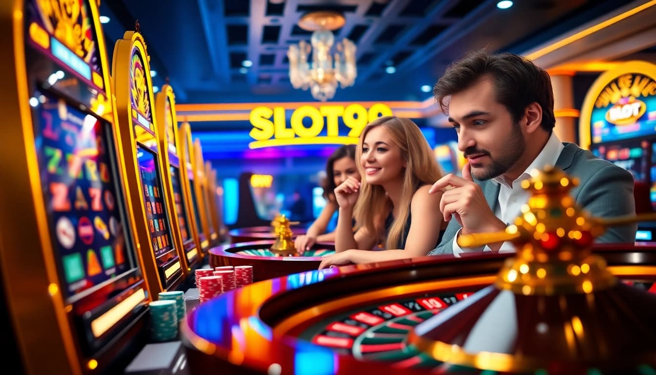 Experience the thrill of winning with SLOT99's online slot machines and vibrant casino atmosphere.