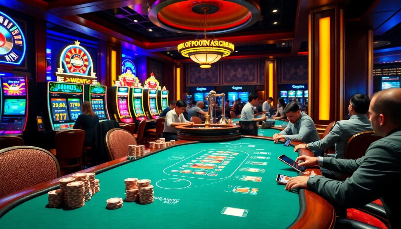 Experience thrilling gameplay at Debet's luxurious casino tables with vibrant poker chips and excitement.