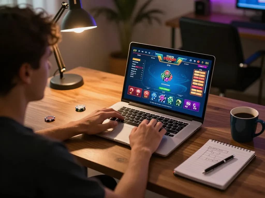 Engaged player exploring winning strategies on 789P online poker interface in cozy home setup.