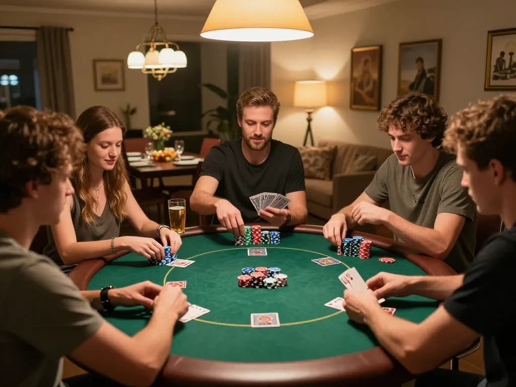 Players at home enjoying poker with GA88, showing intense focus and strategic gameplay.