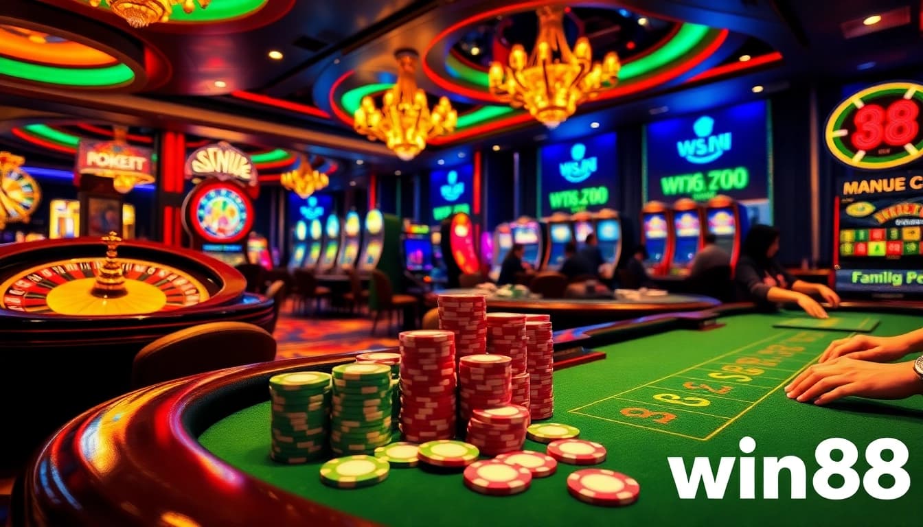 Experience the excitement of win88 with vibrant casino tables and engaging online gaming elements.