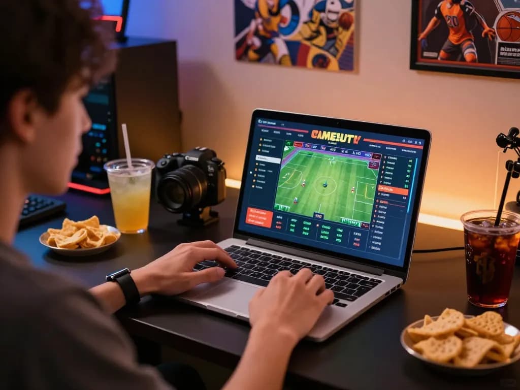 Pengguna Kanzenmap memasang taruhan di sportsbook online, pengaturan yang cerah dengan peluang langsung ditampilkan.