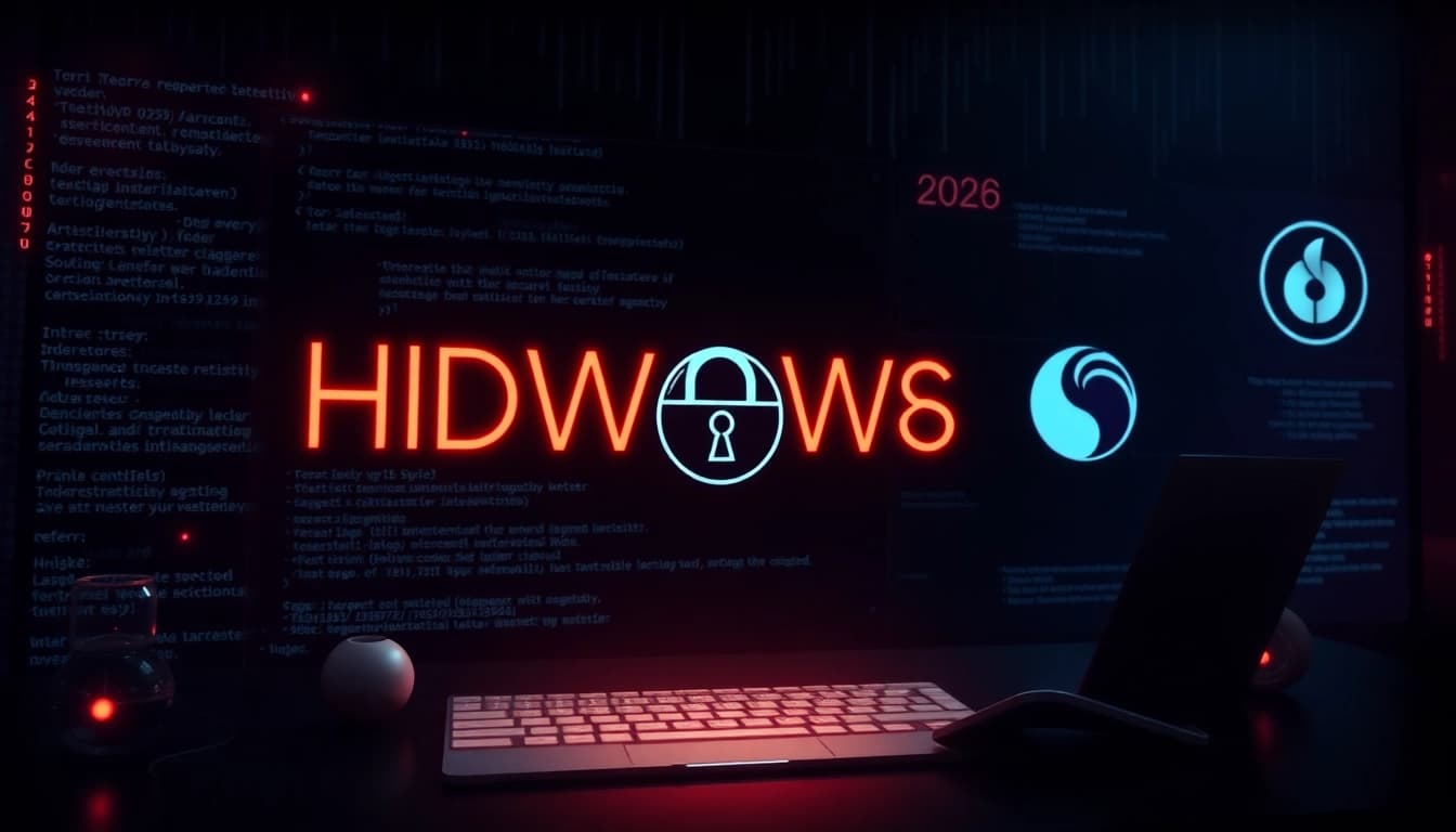 Visual representation of Hidden Wiki 2026, showcasing dark web security and onion icons.