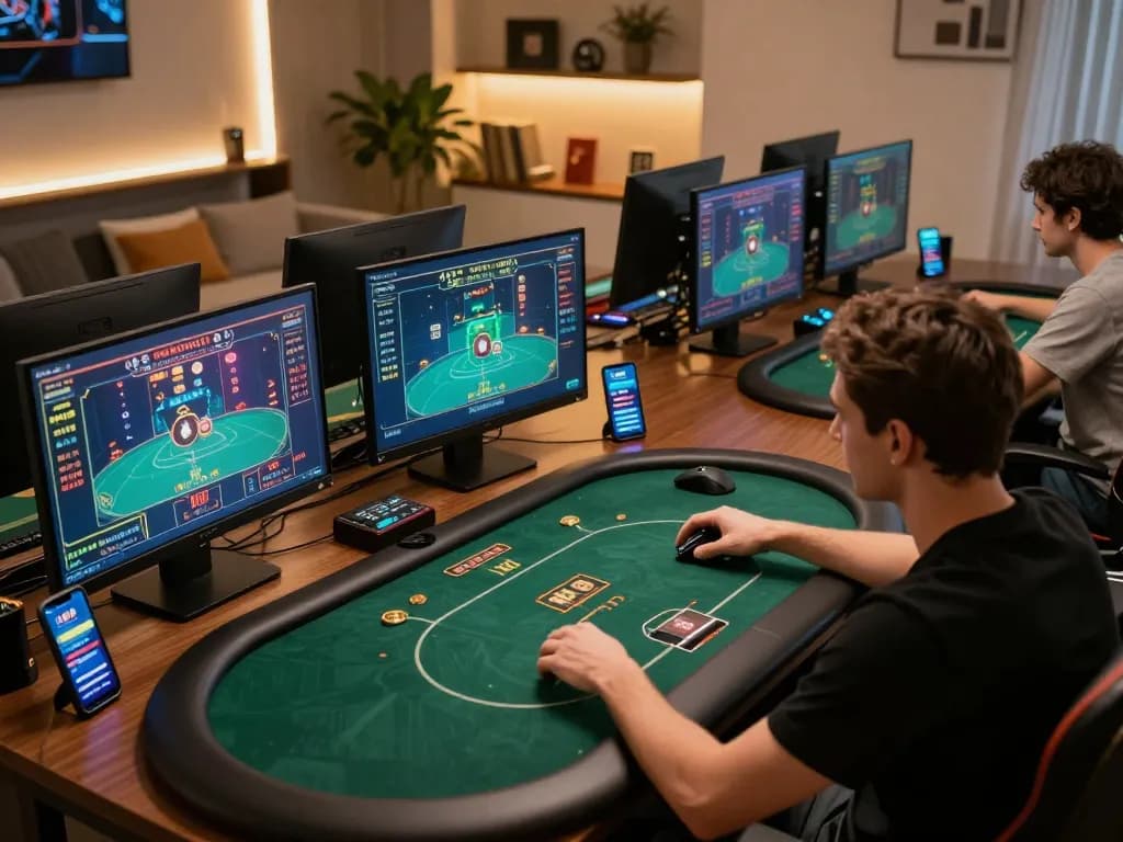Engaged player analyzing odds with MM 88 casino app in a modern online gaming setup