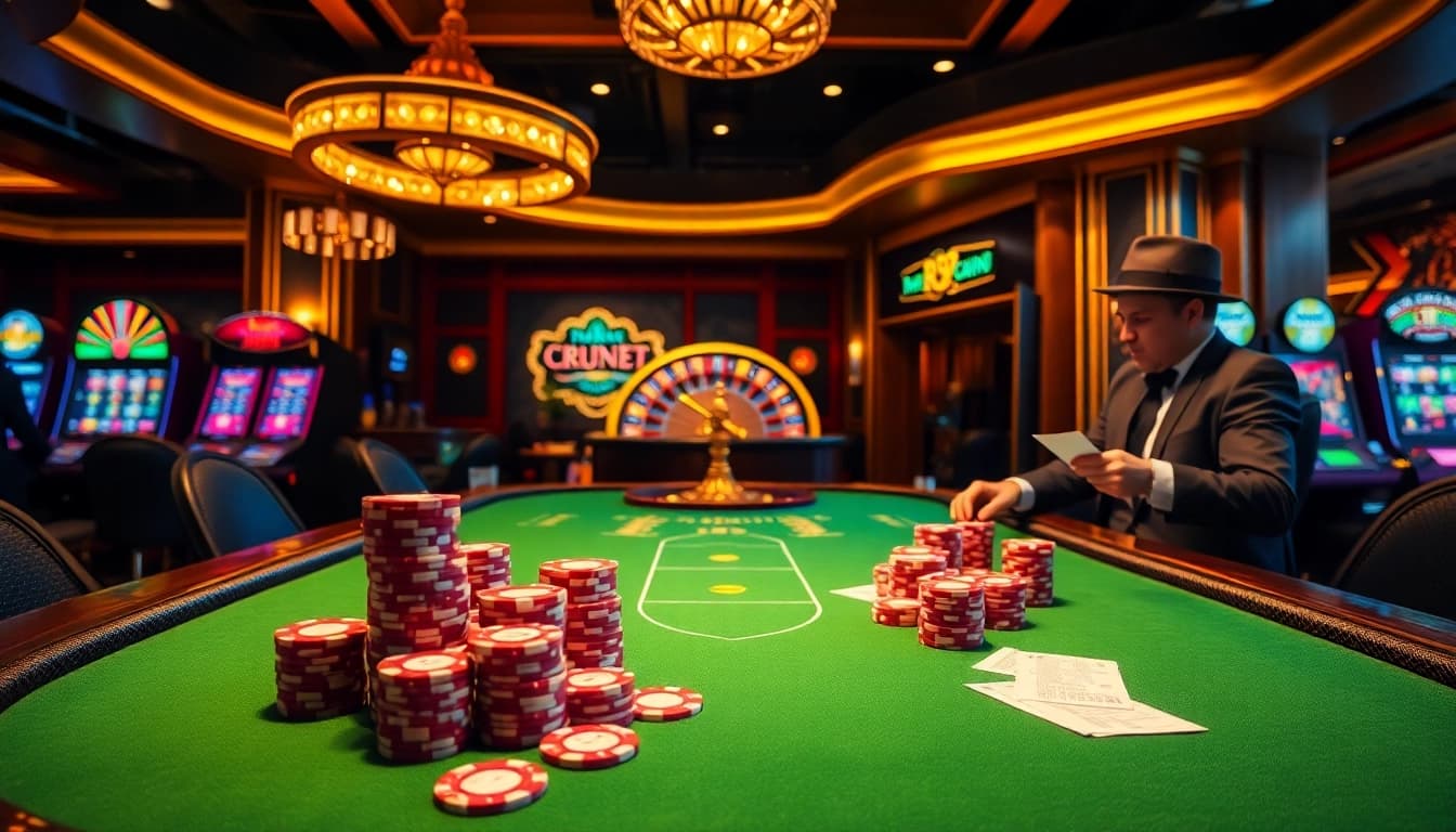 Engage with the high-stakes excitement of the rr99 casino scene featuring poker, roulette, and vibrant slot machines.