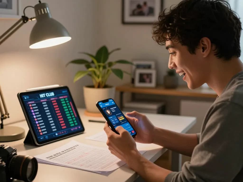 Engaging in online sports betting with the HIT CLUB app, showing excited gameplay.