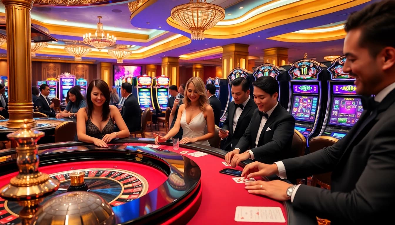 Experience the excitement of KK55 with glamorous casino games featuring roulette and poker.