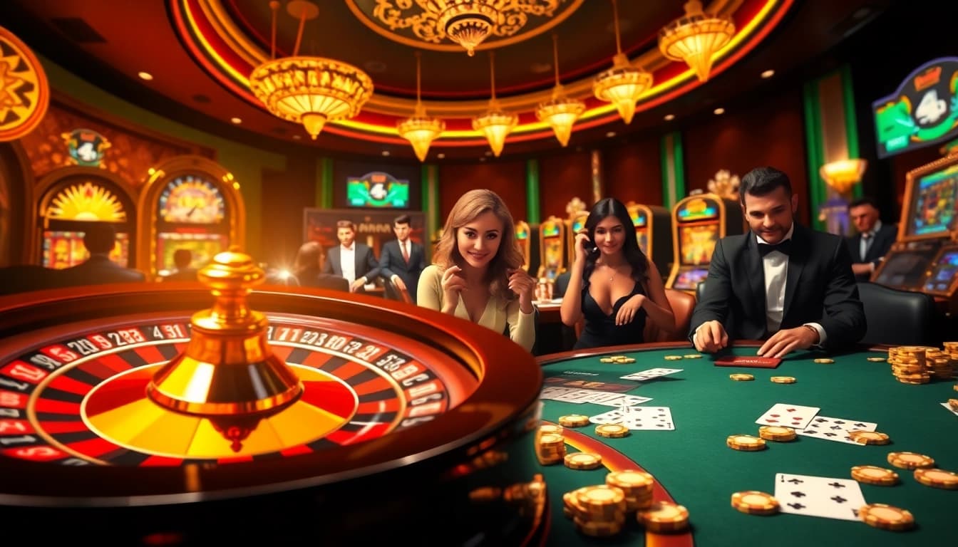 Exciting gameplay at the go88 casino table with vibrant roulette wheel and poker chips.