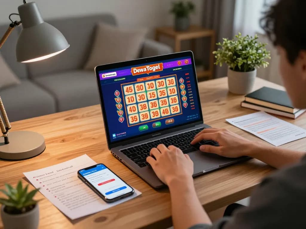 Dewatogel Login Link Alternatif displayed on a laptop during strategic online gambling session.