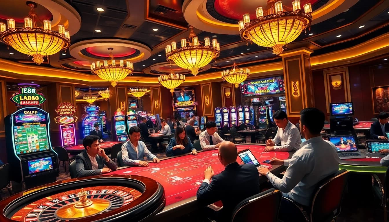 Experience the excitement of tải game ee88 amidst vibrant casino action with players engaged in thrilling games.