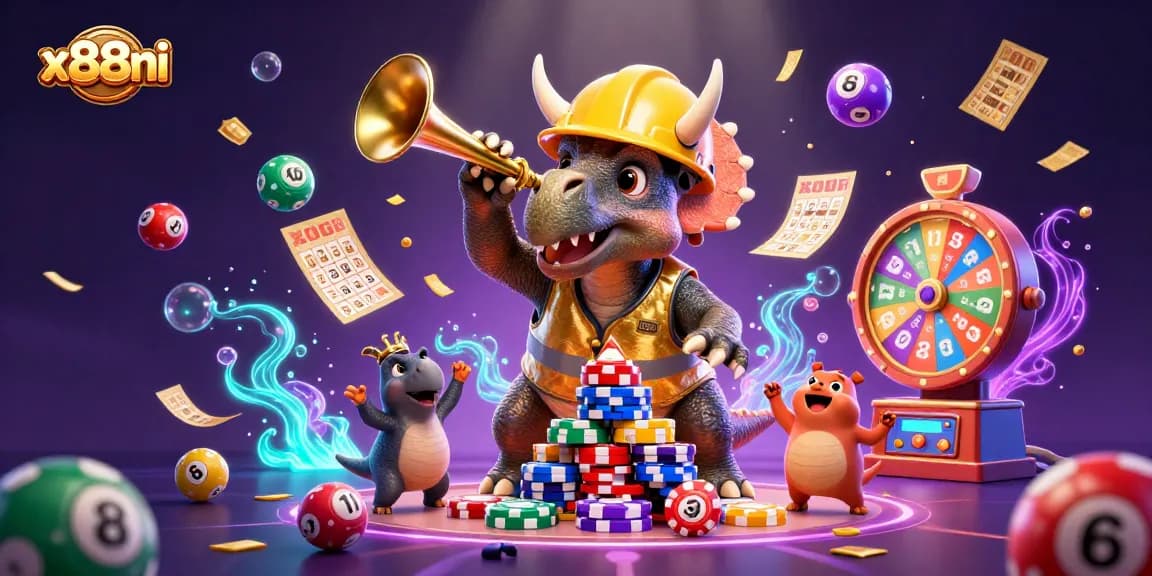 Experience the excitement of x88ni's vibrant casino games with cheerful characters and dynamic elements.