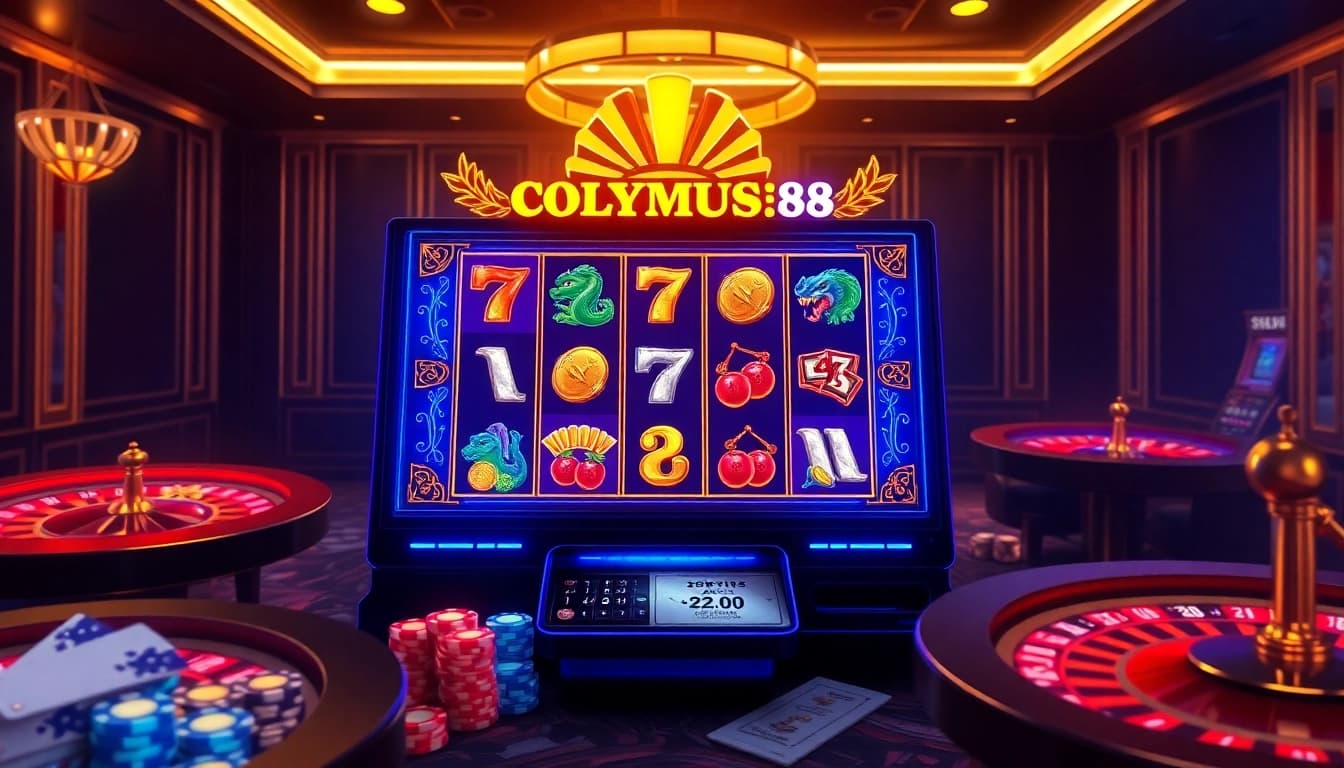 Spin the OLYMPUS88 slot machine amidst a luxurious casino ambiance filled with casino games.