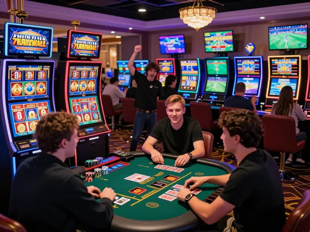 Exciting 789win casino scene with players celebrating big wins and vibrant games.