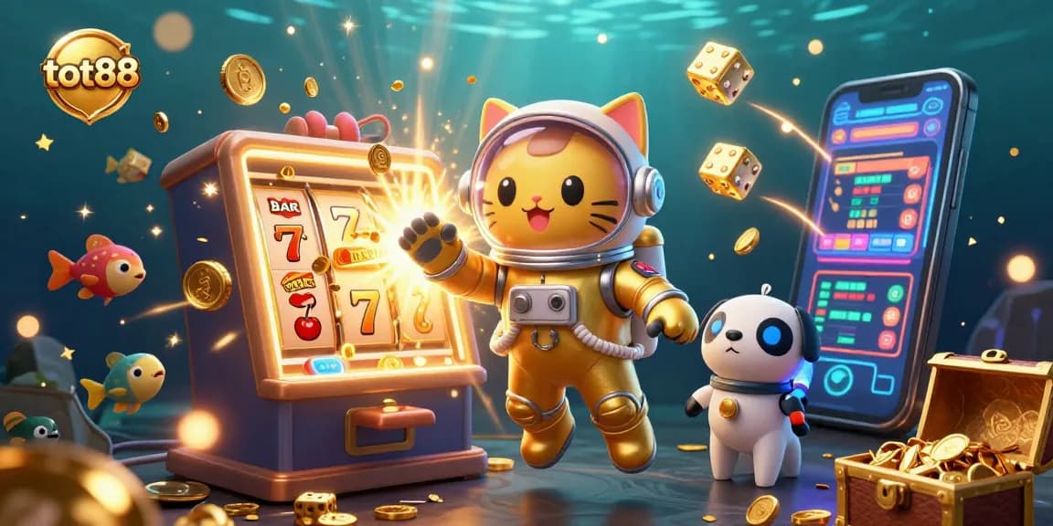 Engage with the vibrant action of tot88, featuring a cat astronaut and jackpots in a dynamic 3D scene.