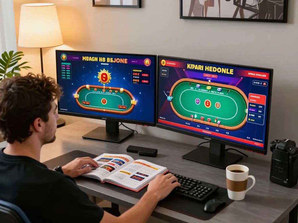 Engaged player exploring KP88 online casino interface with vibrant game displays.