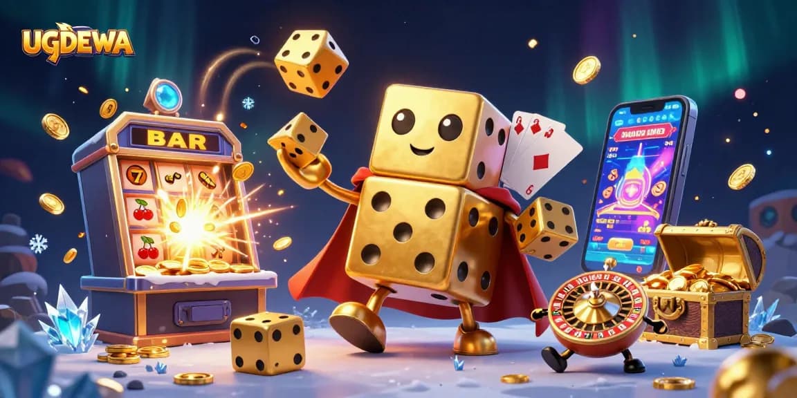 UGDEWA showcases a lively casino scene with whimsical characters and exciting gaming elements.