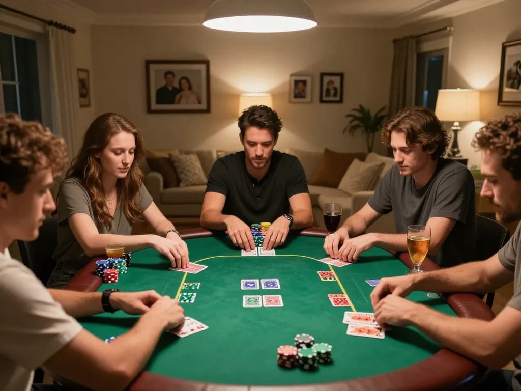 Engaged players enjoy a strategic Go 88 poker night, chips and cards creating excitement.