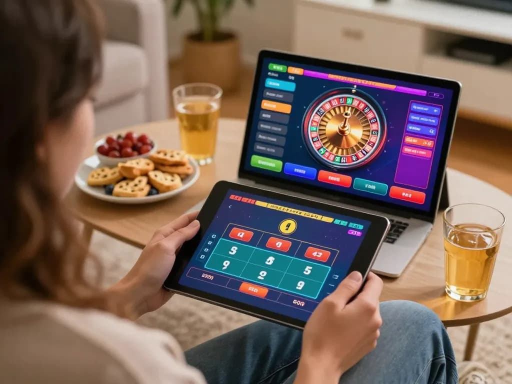 Engage with vipwin through an exciting online game on a tablet in a cozy setting