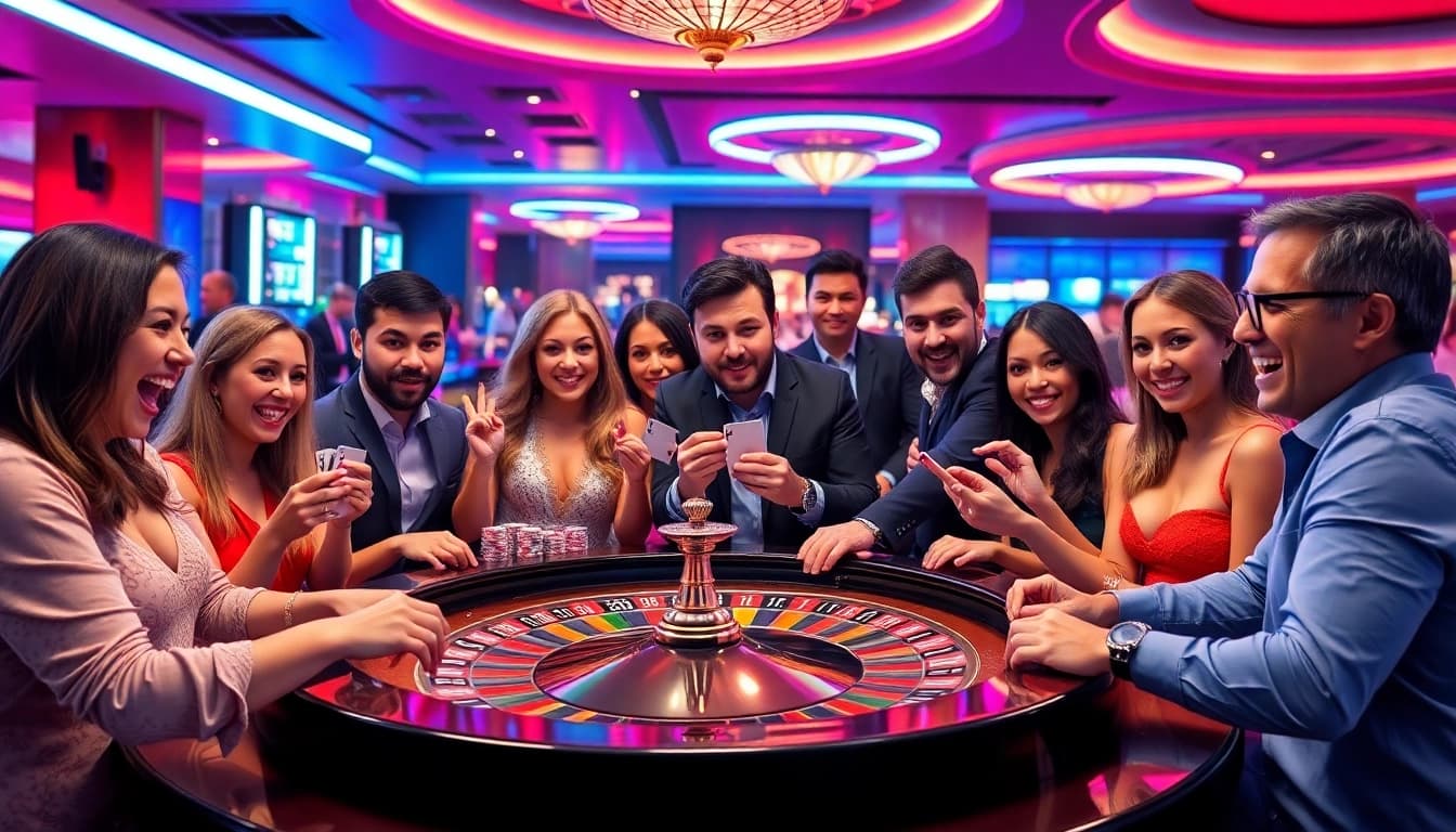 Neue casino bonus ohne einzahlung featured at an exciting roulette table in a vibrant casino atmosphere.