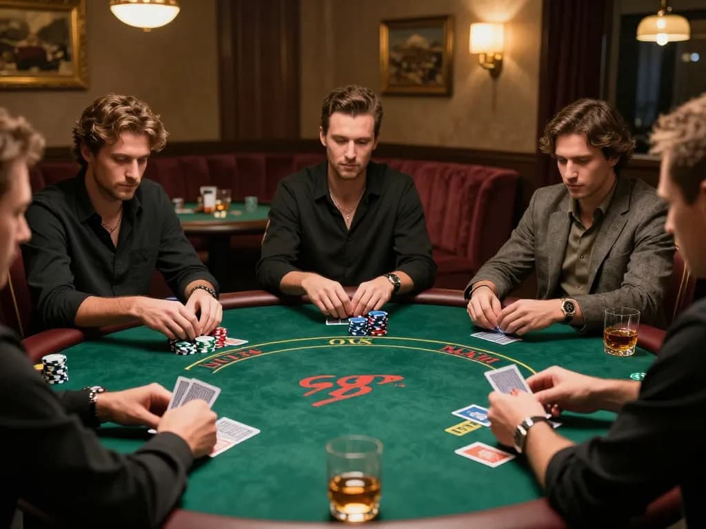 Players in an exciting Texas Hold'em game at FO88 casino, showcasing intense strategy and engagement.
