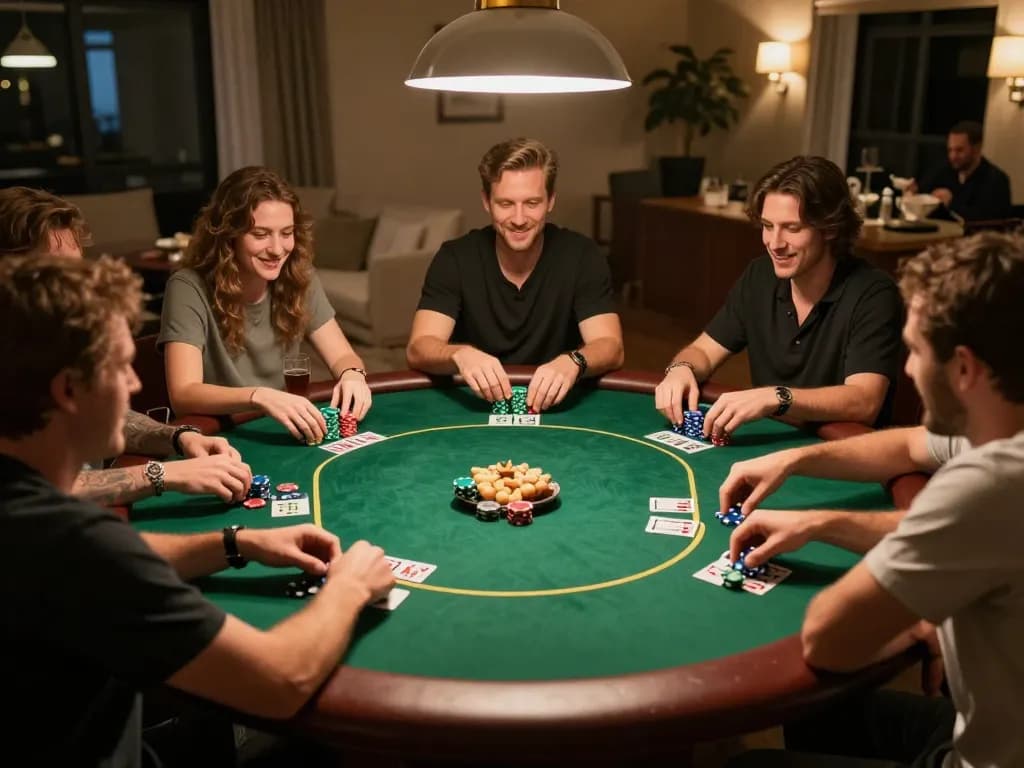 Enjoy thrilling games at เว็บzood24 with friends during a cozy poker night, showcasing strategic gameplay.